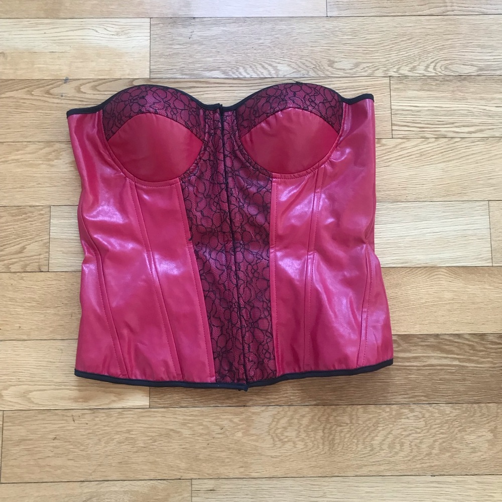 RED LEATHER CORSET LACE BUSTIER❤️❤️❤️ - Picture 1 of 4